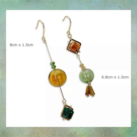 Original Blown Bubble Glass Dangle Earrings Women Fashion Goldtone Earth Tones - Picture 8 of 12